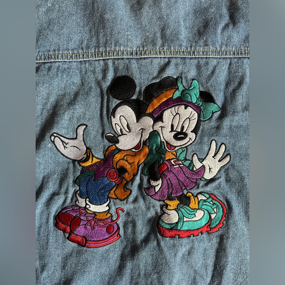 Vtg 90s Jerry Leigh x Walt Disney Co Mickey & Minnie Embroidered Denim Vest, L - Picture 9 of 10